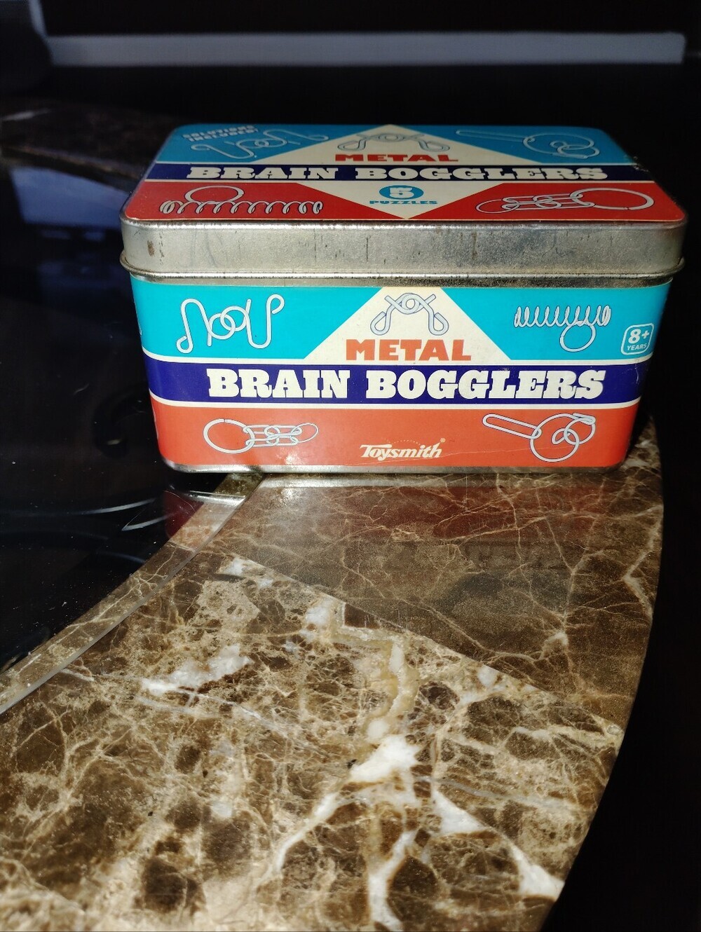 Metal Brain Bogglers Puzzle Tin - Bright Red, Teal & Blue